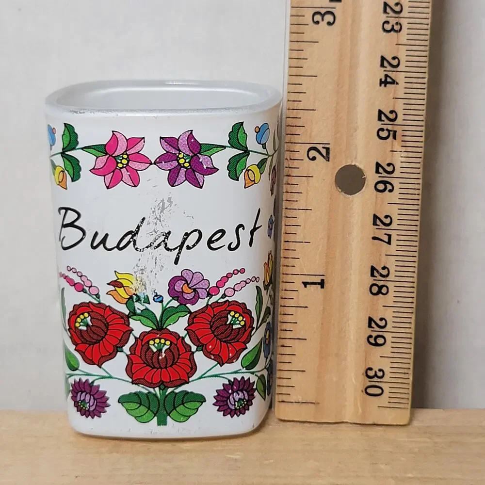 Square Shot Glass Budapest, Hungary w/ Flowers